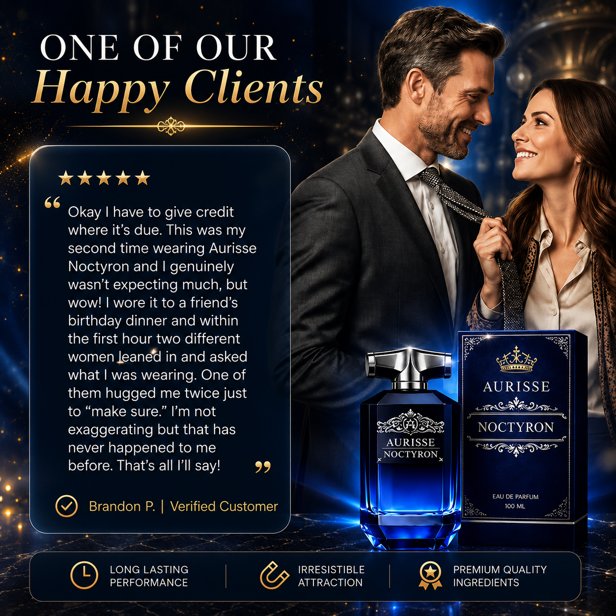 Premium Aurisse Noctyron Men’s Extrait de Parfum - 100ML | 40% Oil Concentration | 12+ Hour Longevity