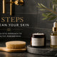 A professional wellness setting with natural skincare products and gold accents