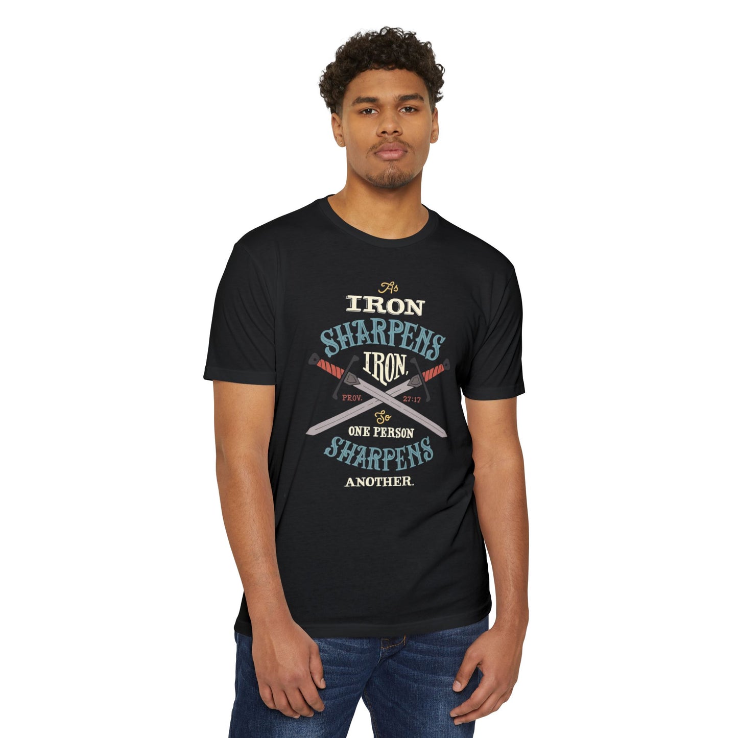 Iron Sharpens Iron Baseball T-Shirt — "As Iron Sharpens Iron, One Person Sharpens Another"