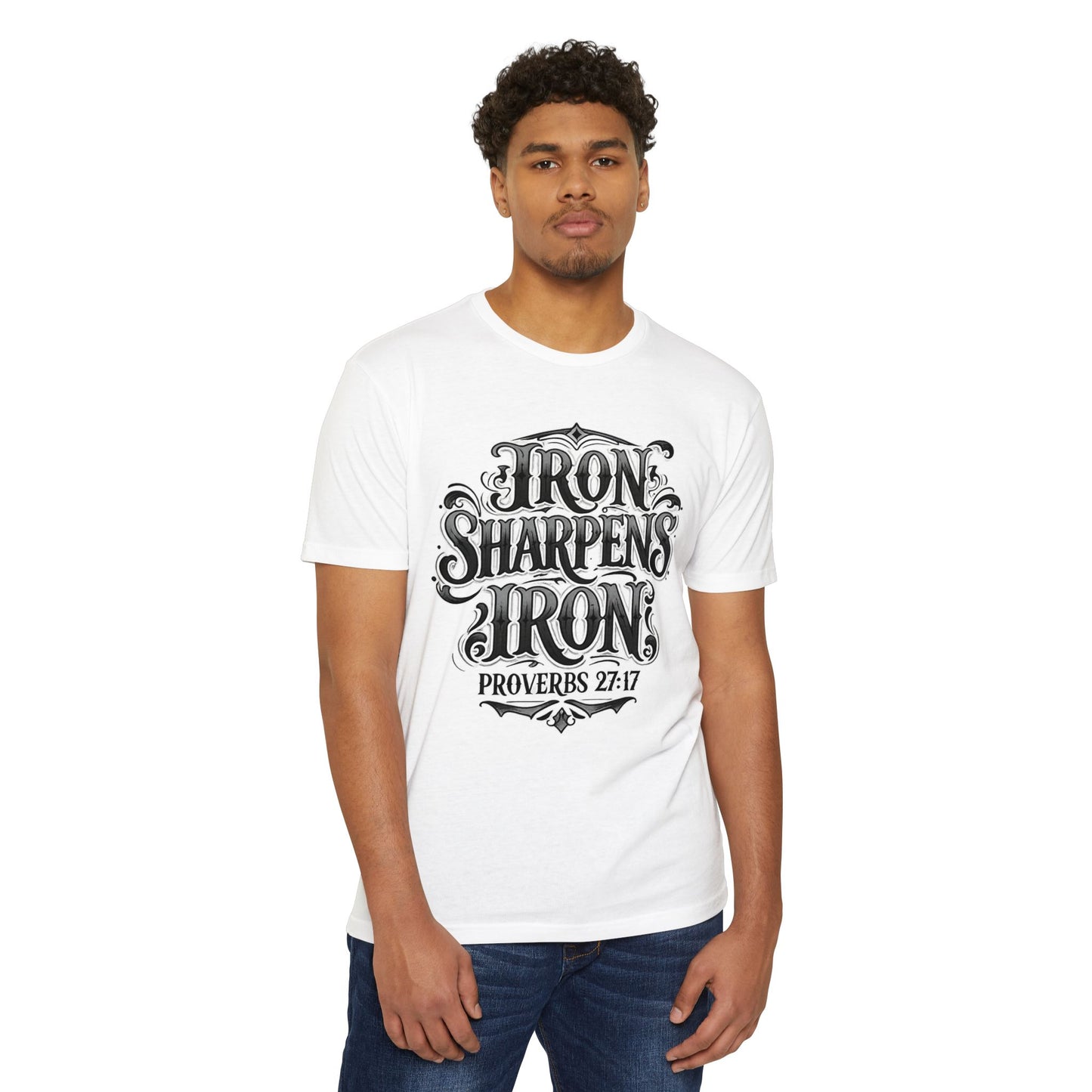 Iron Sharpens Iron T-Shirt — Proverbs 27:17 Christian Faith Tee