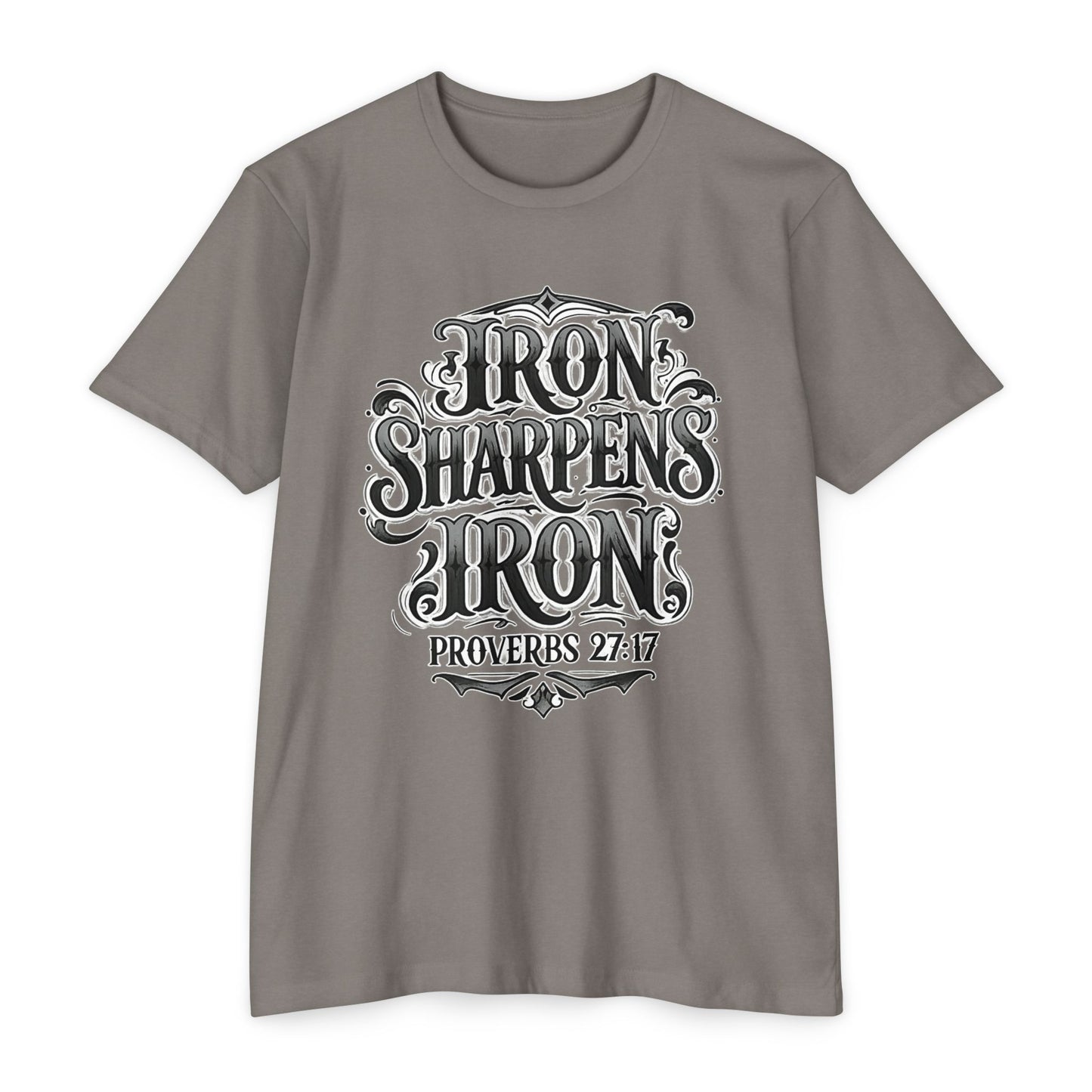 Iron Sharpens Iron T-Shirt — Proverbs 27:17 Christian Faith Tee