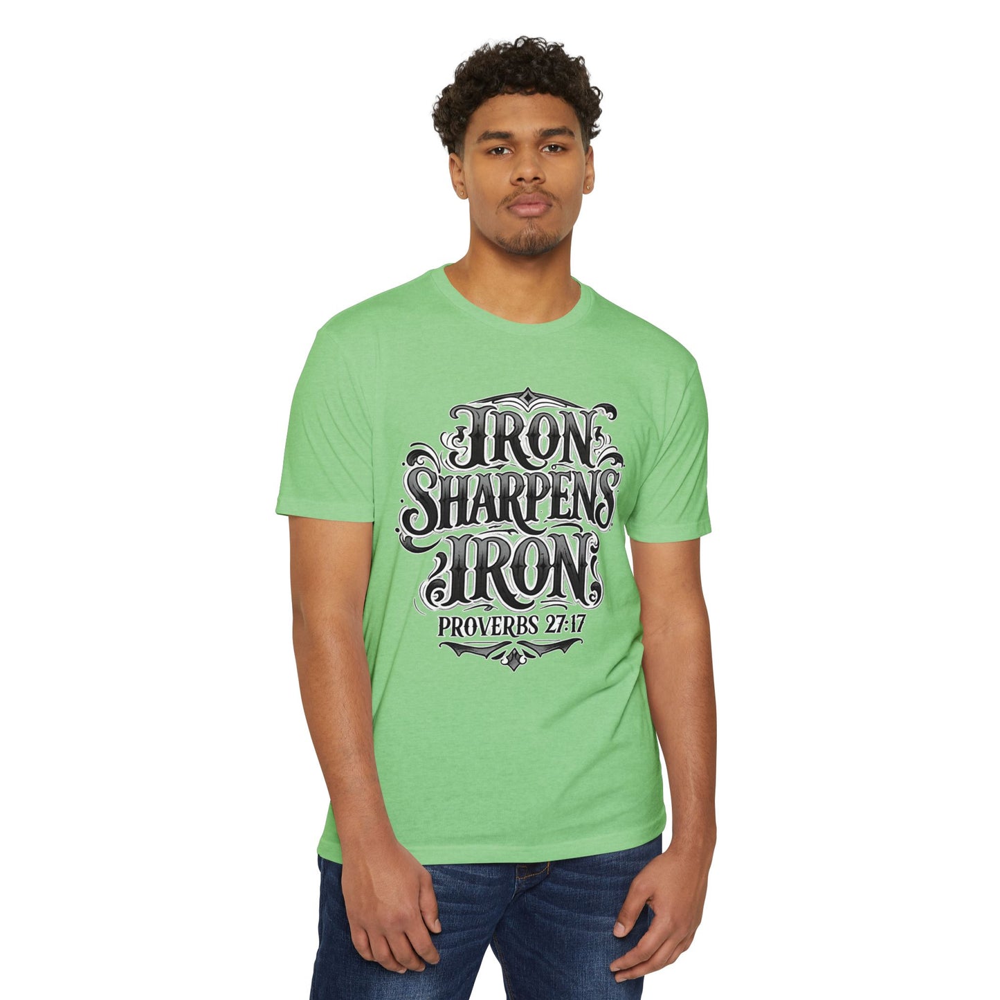 Iron Sharpens Iron T-Shirt — Proverbs 27:17 Christian Faith Tee