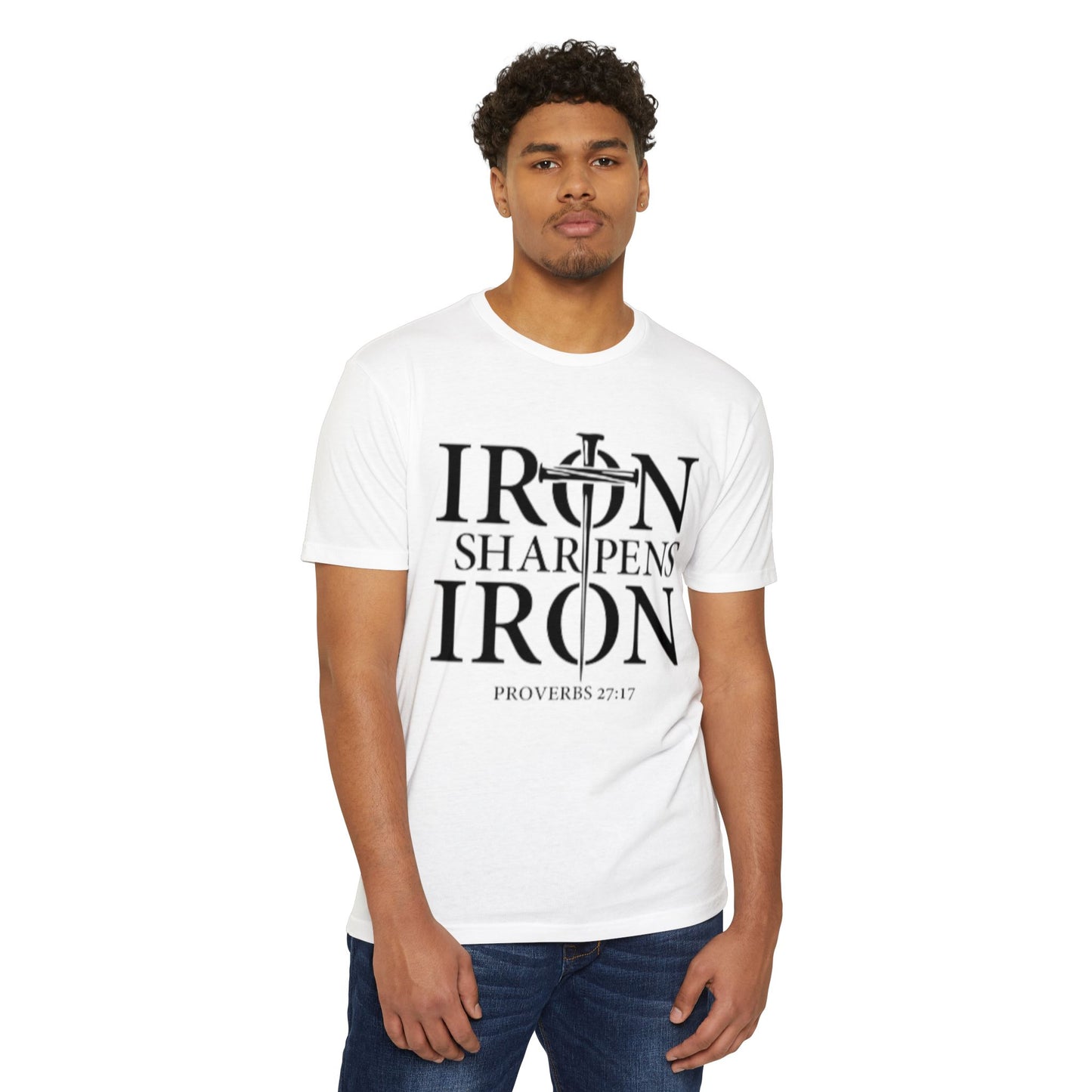 Iron Sharpens Iron T-Shirt — Proverbs 27:17 Christian Faith Tee