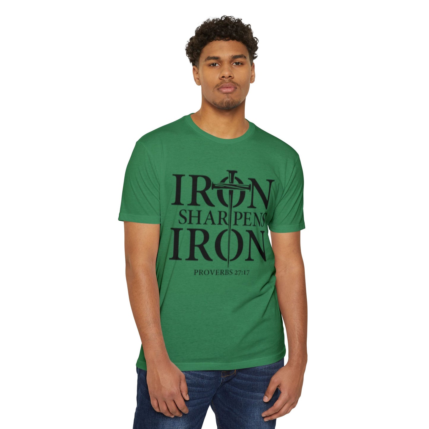 Iron Sharpens Iron T-Shirt — Proverbs 27:17 Christian Faith Tee