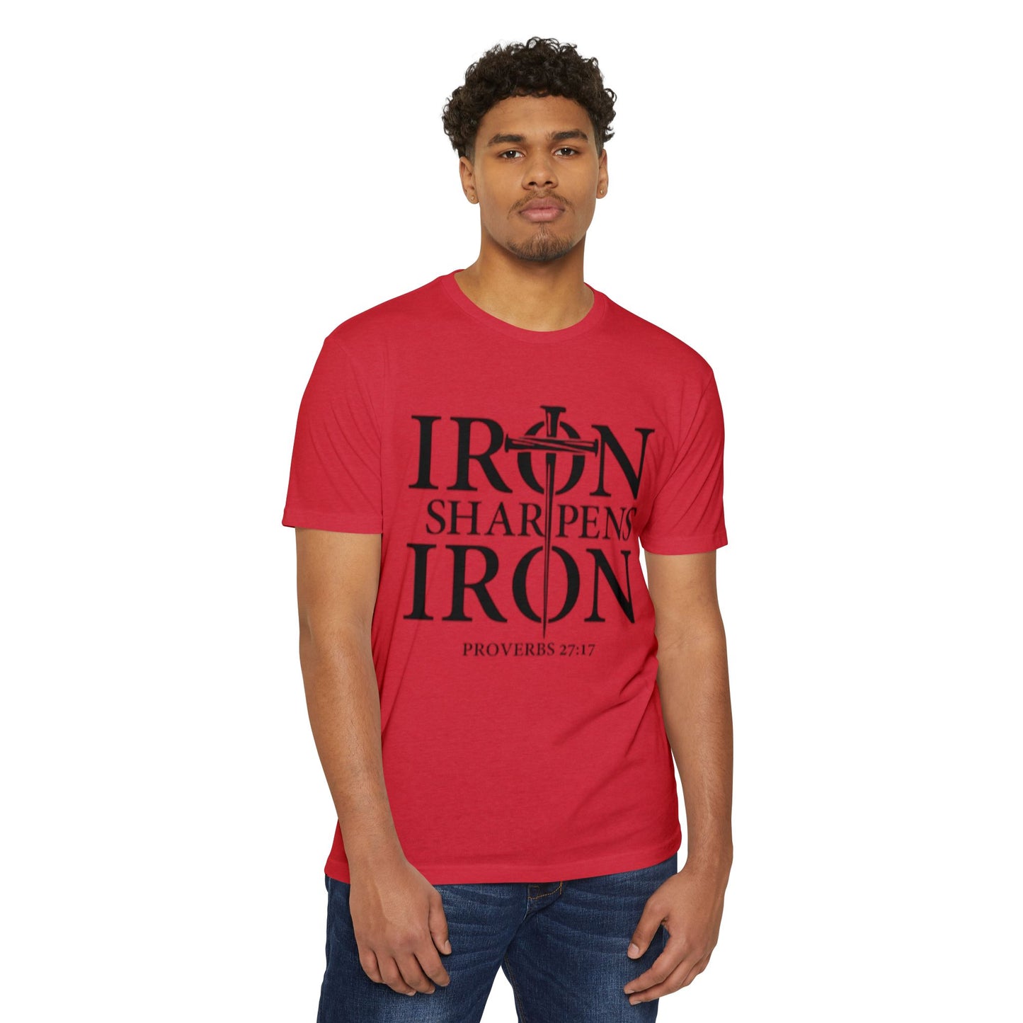 Iron Sharpens Iron T-Shirt — Proverbs 27:17 Christian Faith Tee