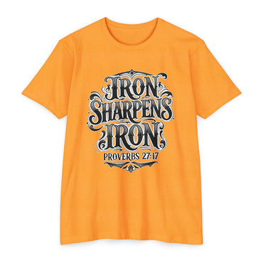 Iron Sharpens Iron T-Shirt — Proverbs 27:17 Christian Faith Tee