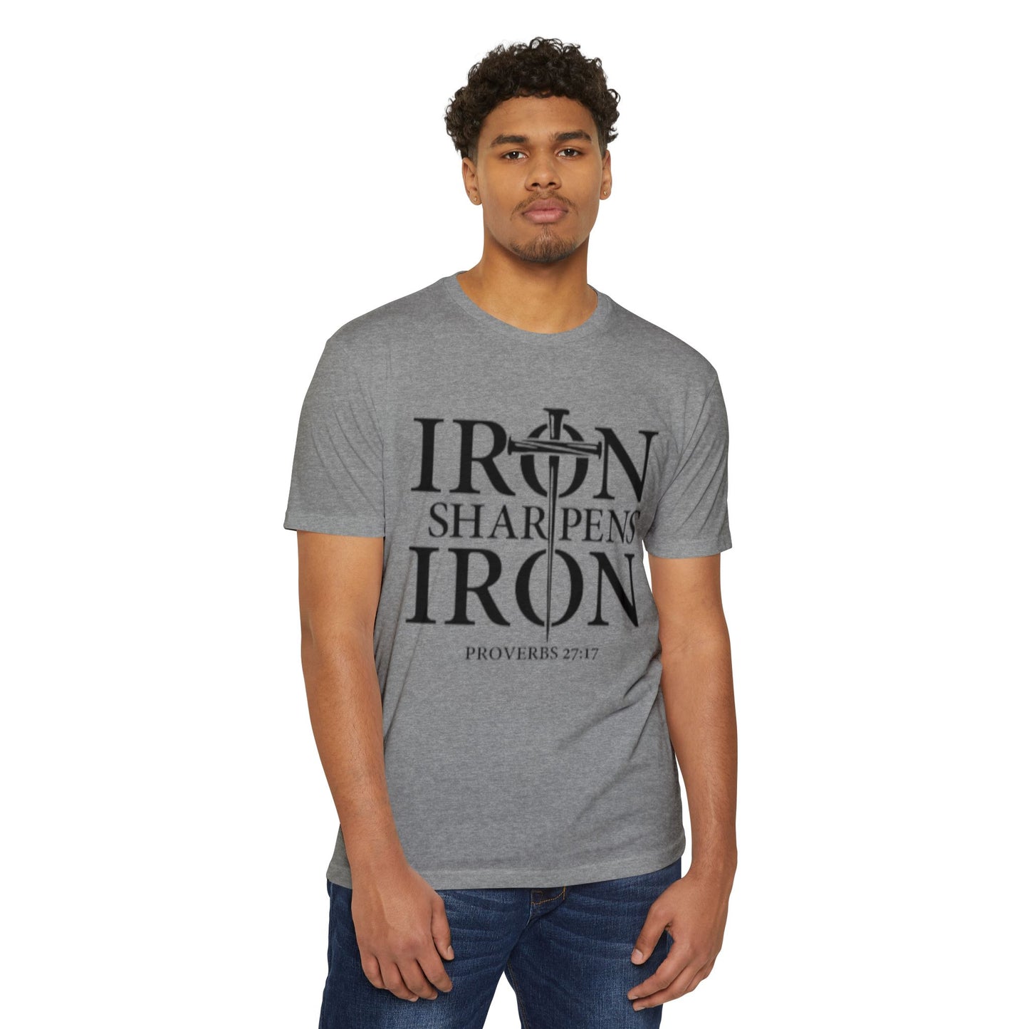 Iron Sharpens Iron T-Shirt — Proverbs 27:17 Christian Faith Tee