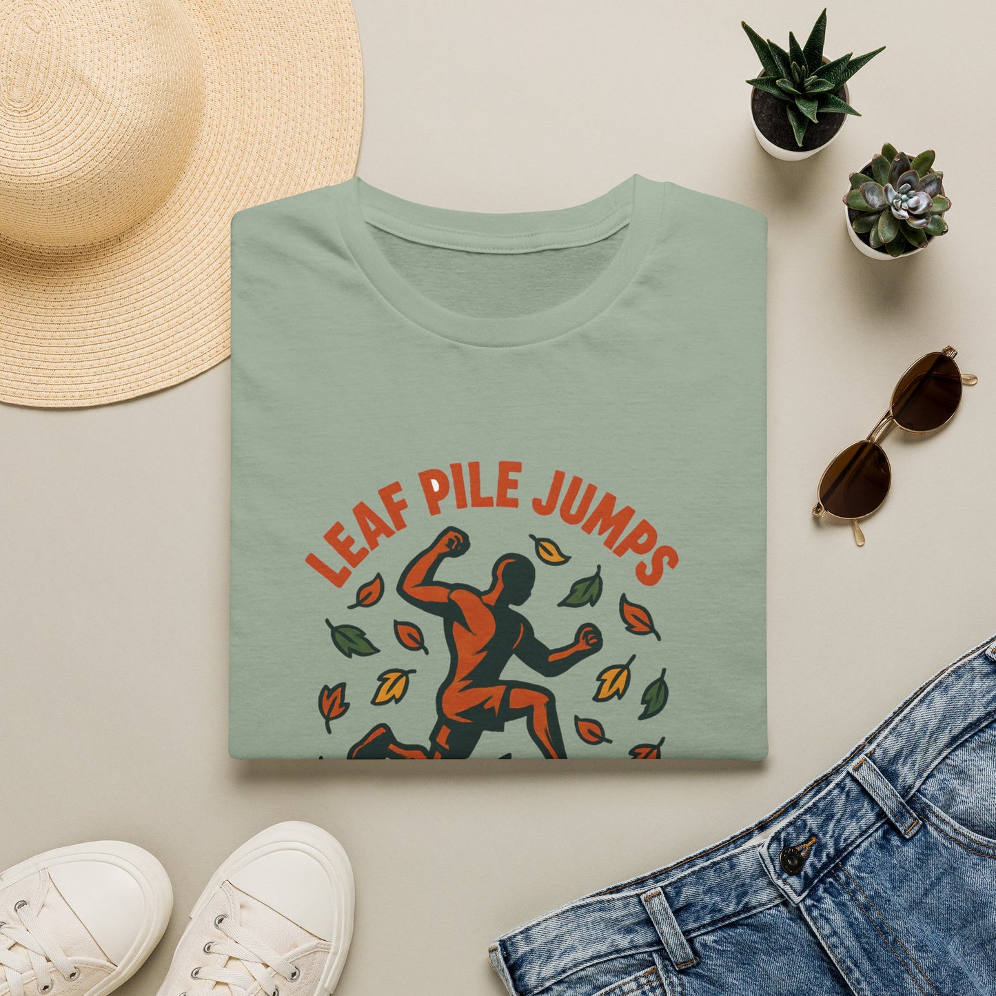Leaf Pile Jump Fitness T-Shirt