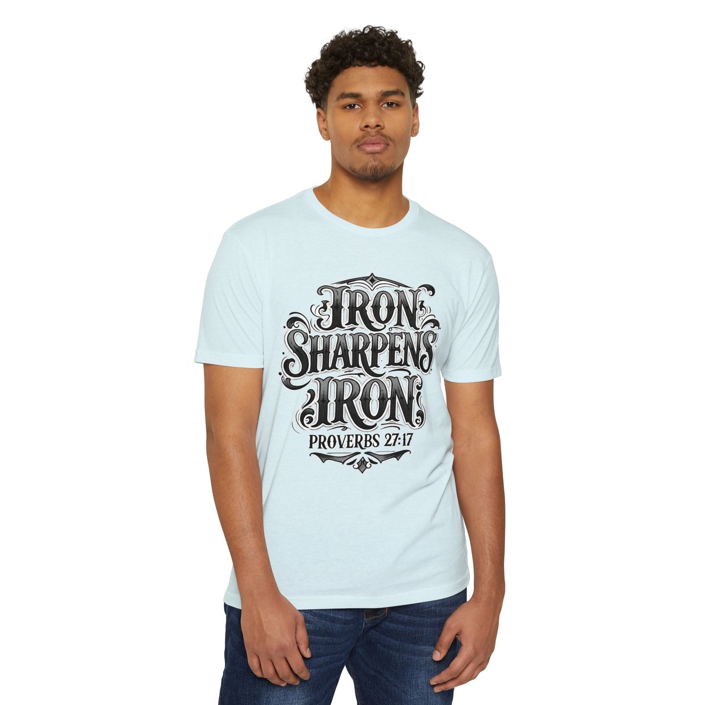 Iron Sharpens Iron T-Shirt — Proverbs 27:17 Christian Faith Tee