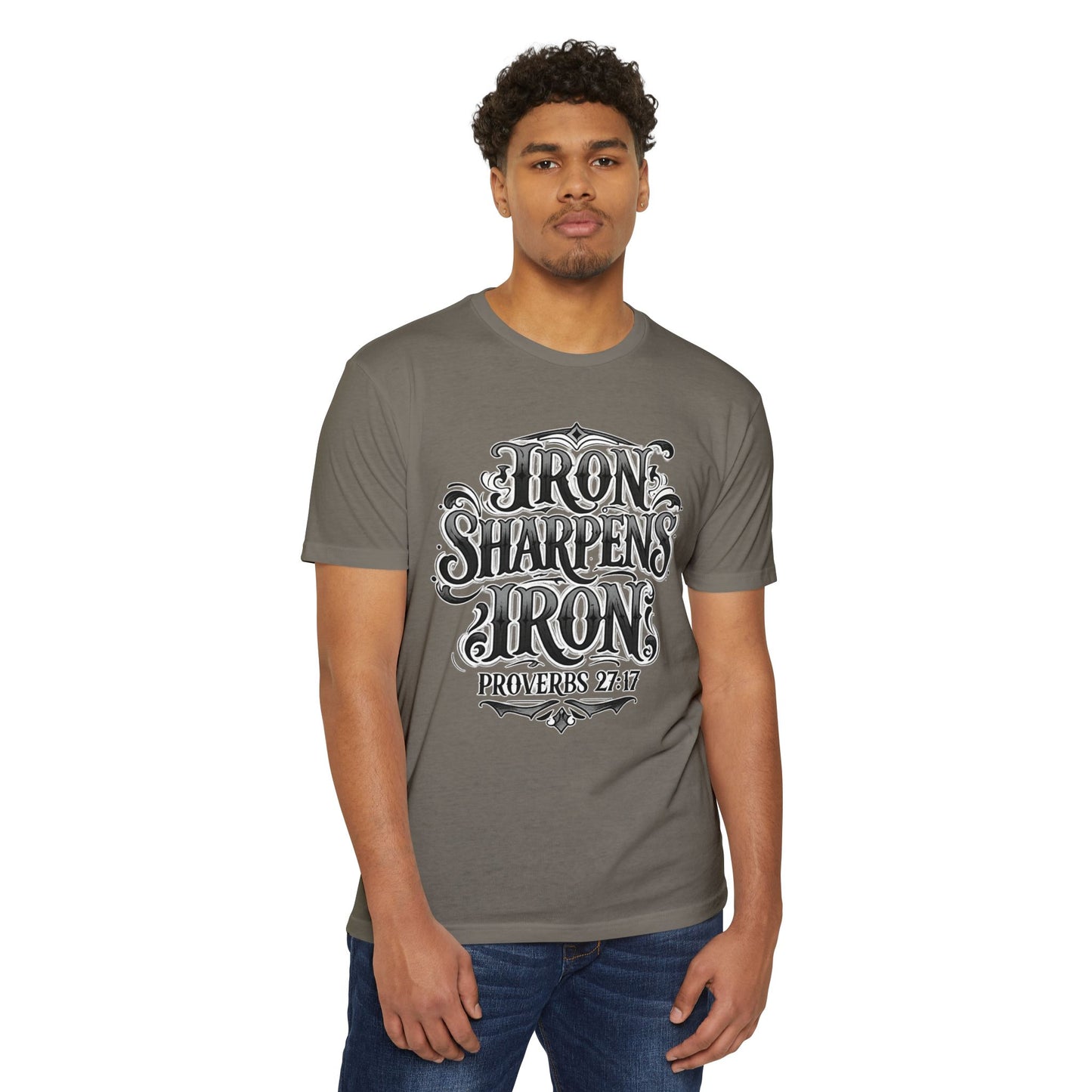 Iron Sharpens Iron T-Shirt — Proverbs 27:17 Christian Faith Tee