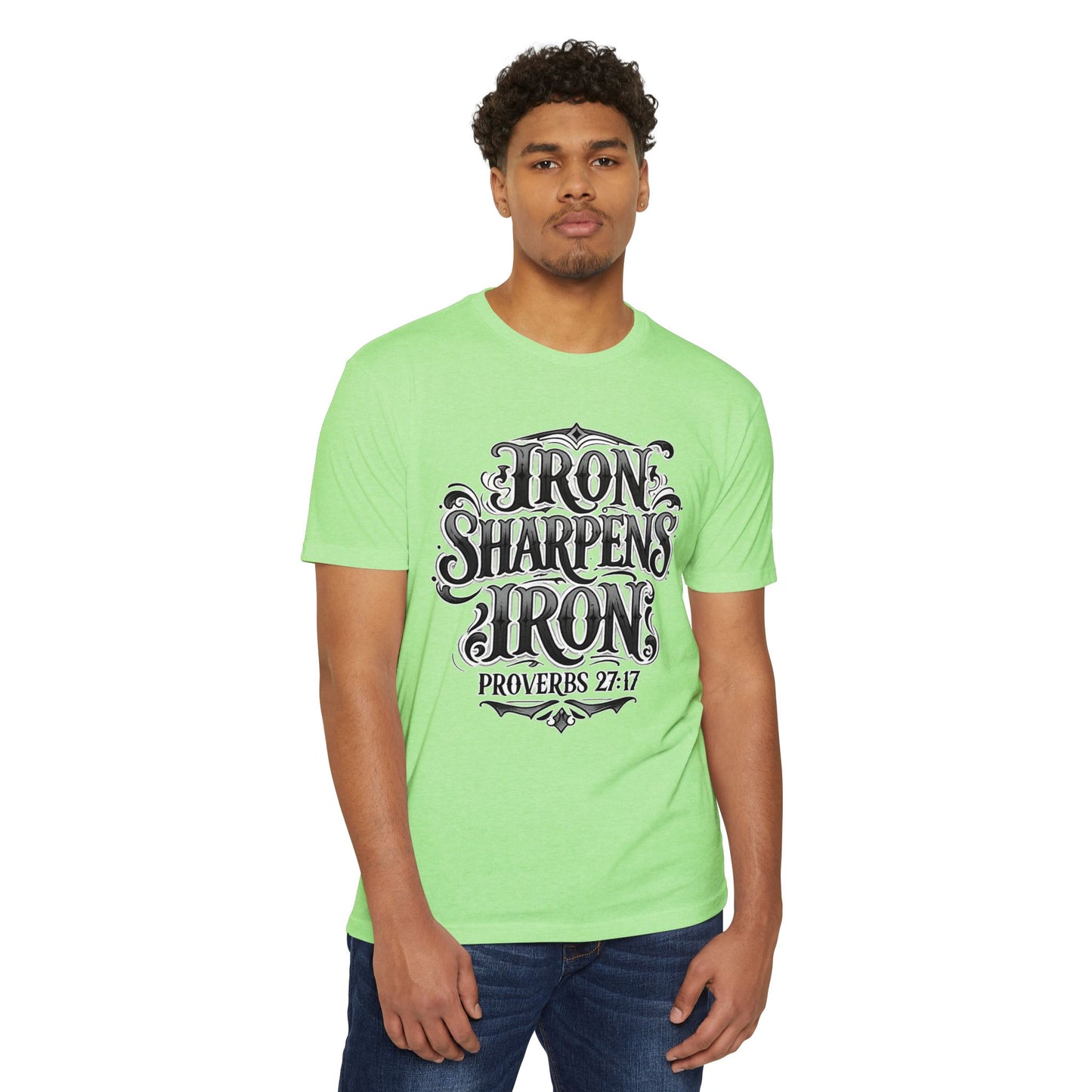 Iron Sharpens Iron T-Shirt — Proverbs 27:17 Christian Faith Tee