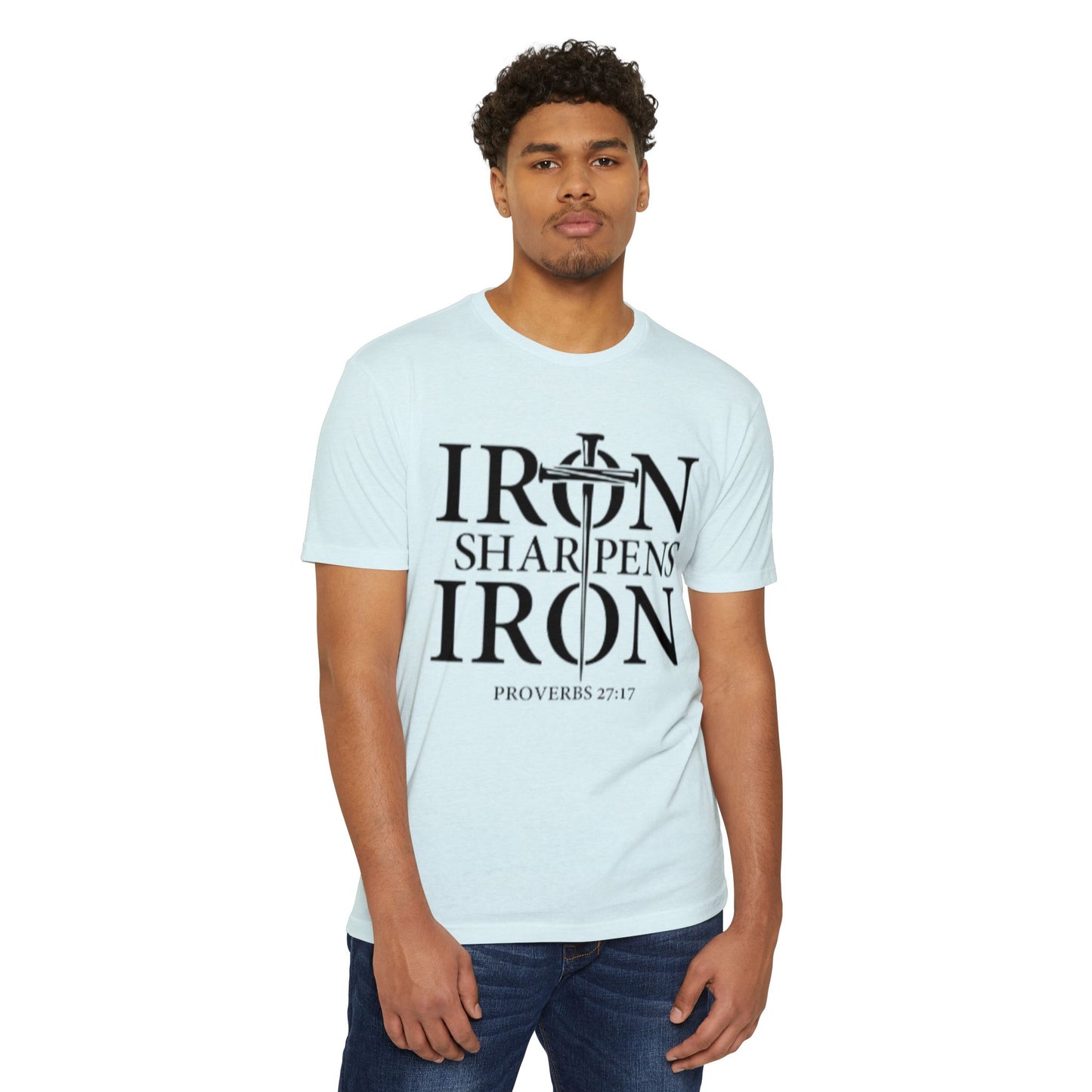 Iron Sharpens Iron T-Shirt — Proverbs 27:17 Christian Faith Tee