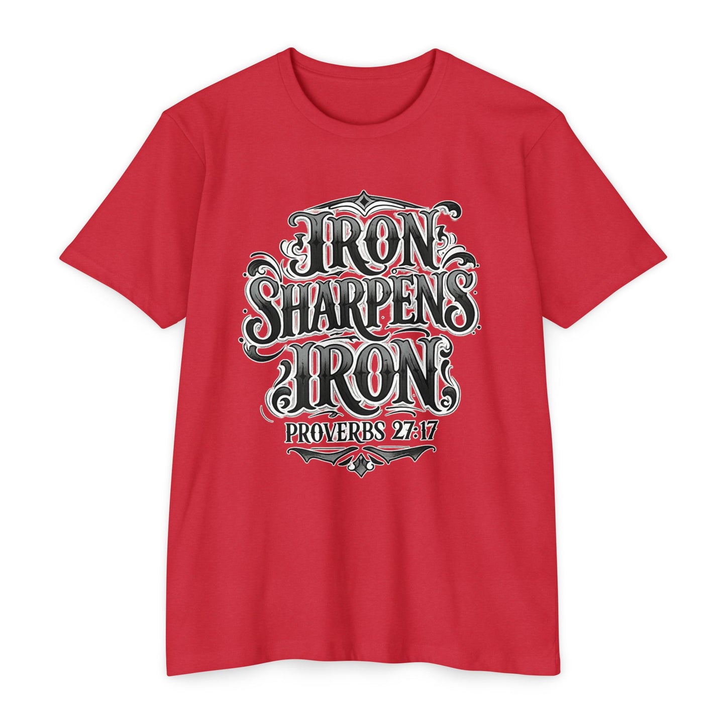 Iron Sharpens Iron T-Shirt — Proverbs 27:17 Christian Faith Tee