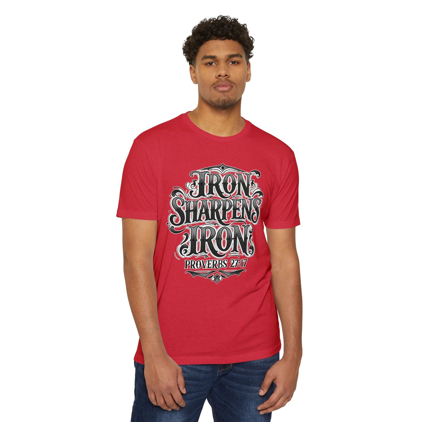 Iron Sharpens Iron T-Shirt — Proverbs 27:17 Christian Faith Tee
