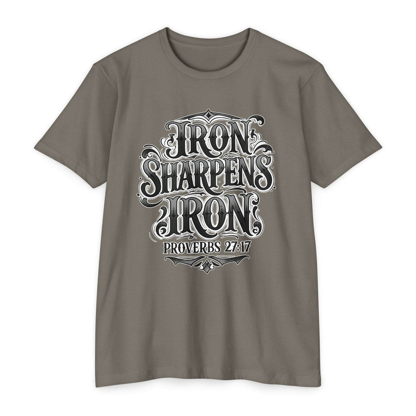 Iron Sharpens Iron T-Shirt — Proverbs 27:17 Christian Faith Tee