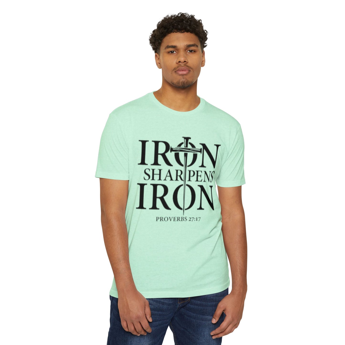 Iron Sharpens Iron T-Shirt — Proverbs 27:17 Christian Faith Tee