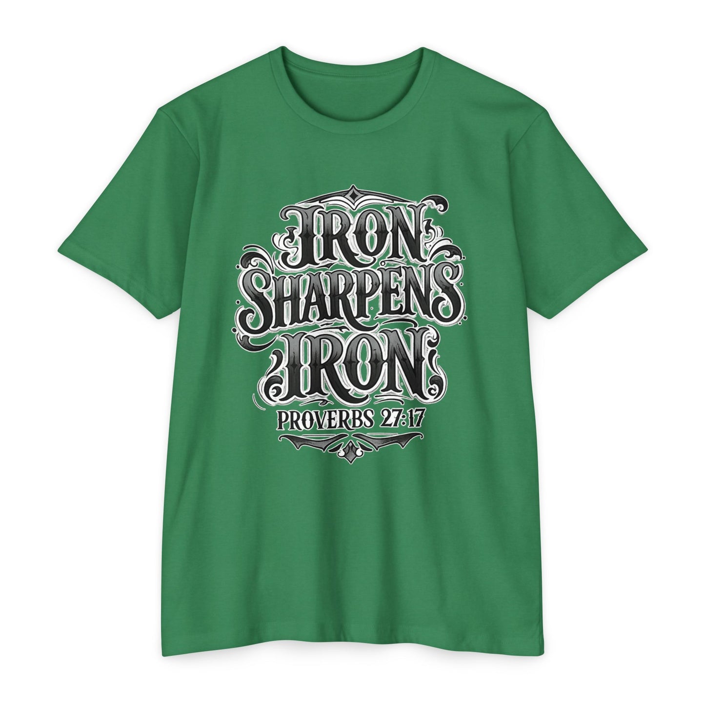 Iron Sharpens Iron T-Shirt — Proverbs 27:17 Christian Faith Tee