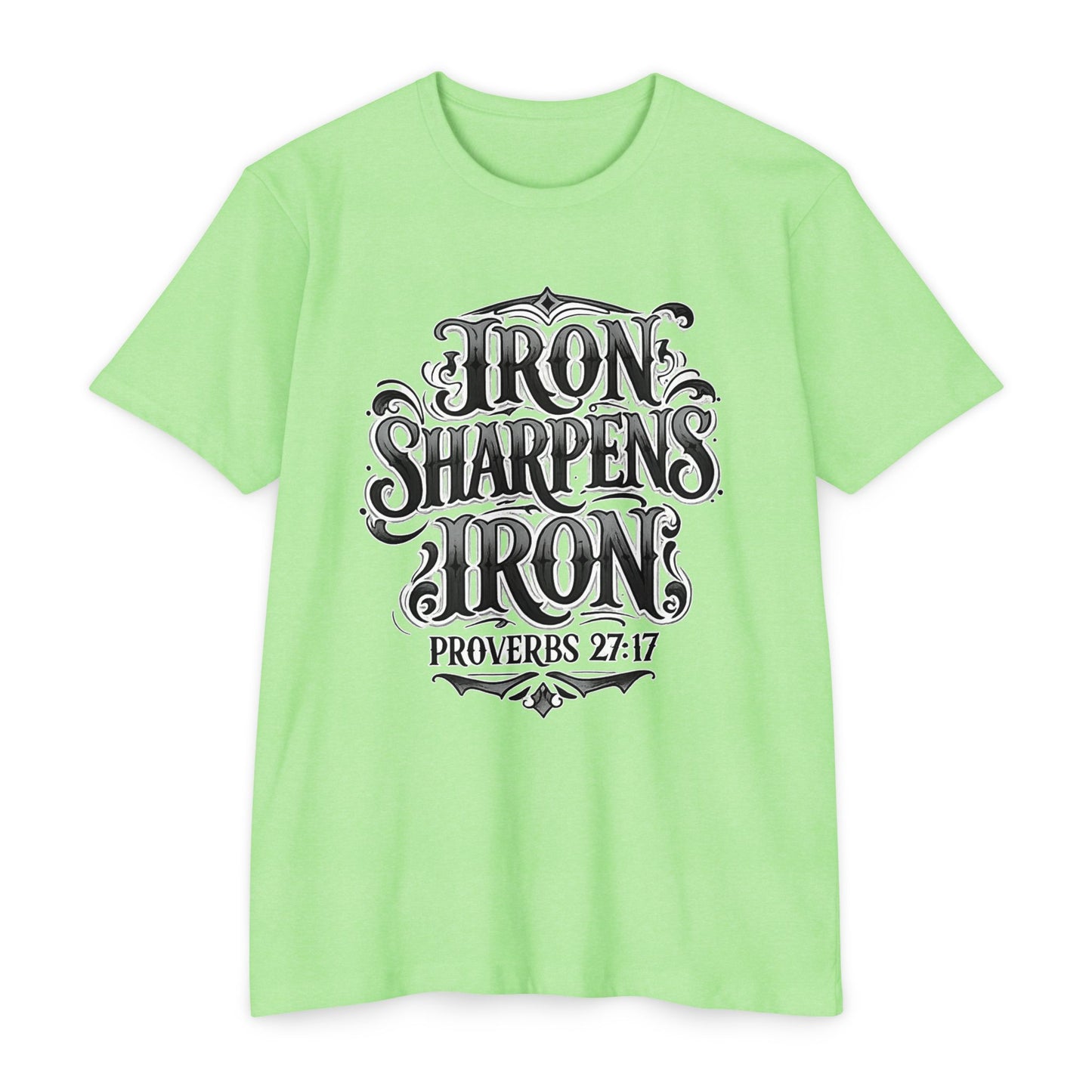 Iron Sharpens Iron T-Shirt — Proverbs 27:17 Christian Faith Tee