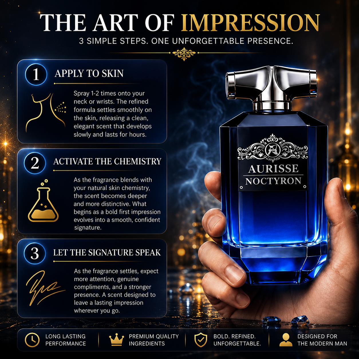 Premium Aurisse Noctyron Men’s Extrait de Parfum - 100ML | 40% Oil Concentration | 12+ Hour Longevity
