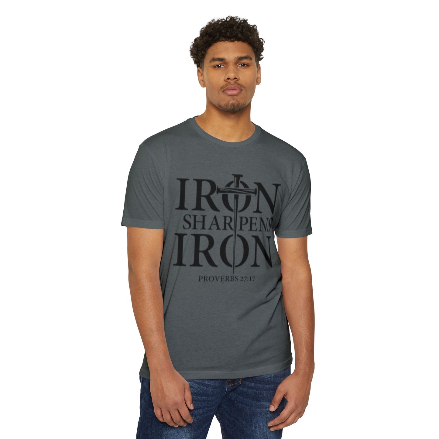 Iron Sharpens Iron T-Shirt — Proverbs 27:17 Christian Faith Tee