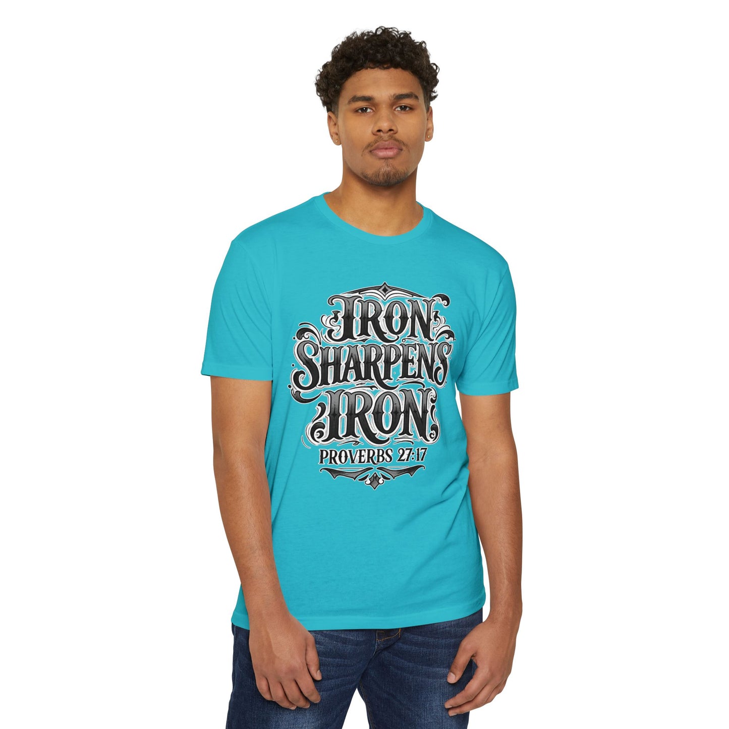 Iron Sharpens Iron T-Shirt — Proverbs 27:17 Christian Faith Tee