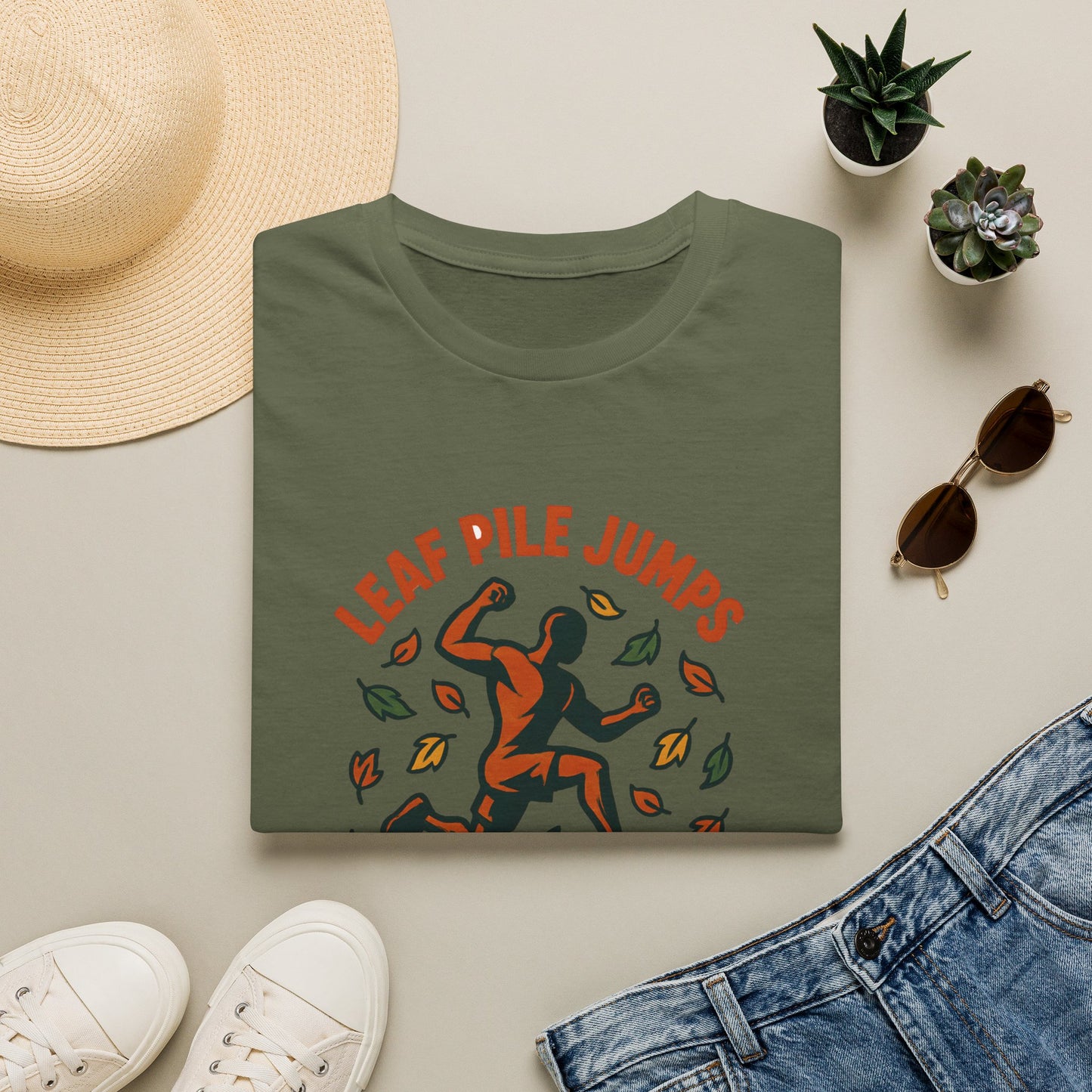Leaf Pile Jump Fitness T-Shirt