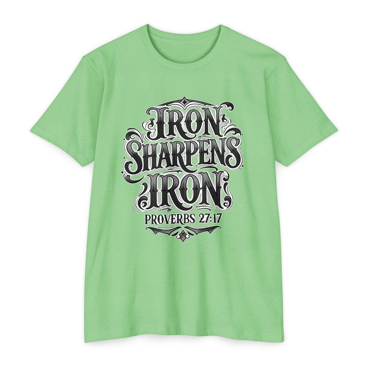 Iron Sharpens Iron T-Shirt — Proverbs 27:17 Christian Faith Tee