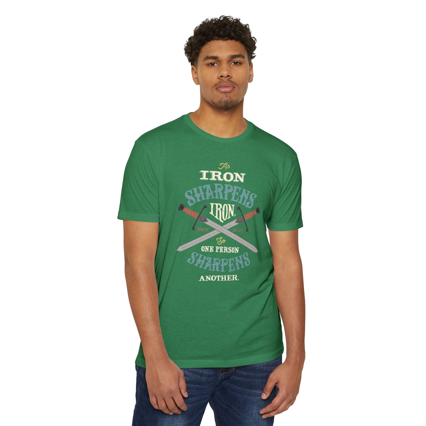 Iron Sharpens Iron Baseball T-Shirt — "As Iron Sharpens Iron, One Person Sharpens Another"