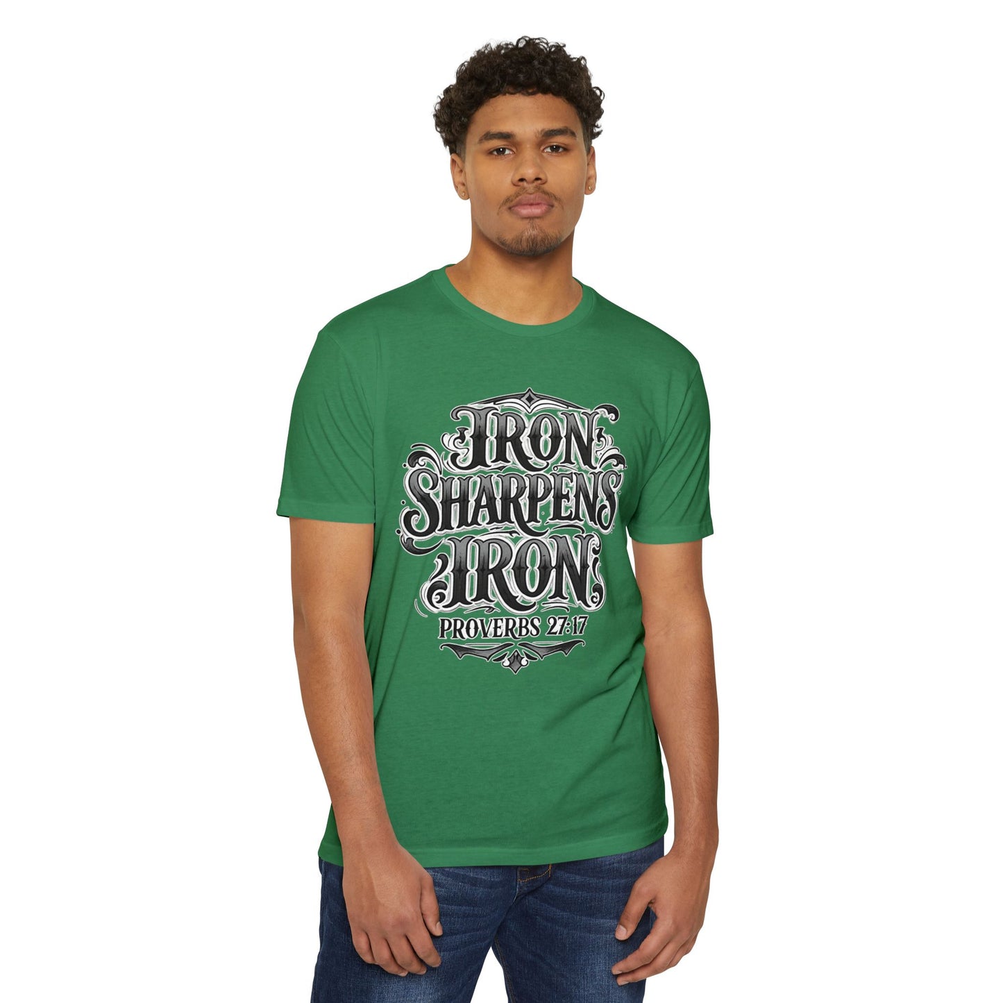 Iron Sharpens Iron T-Shirt — Proverbs 27:17 Christian Faith Tee