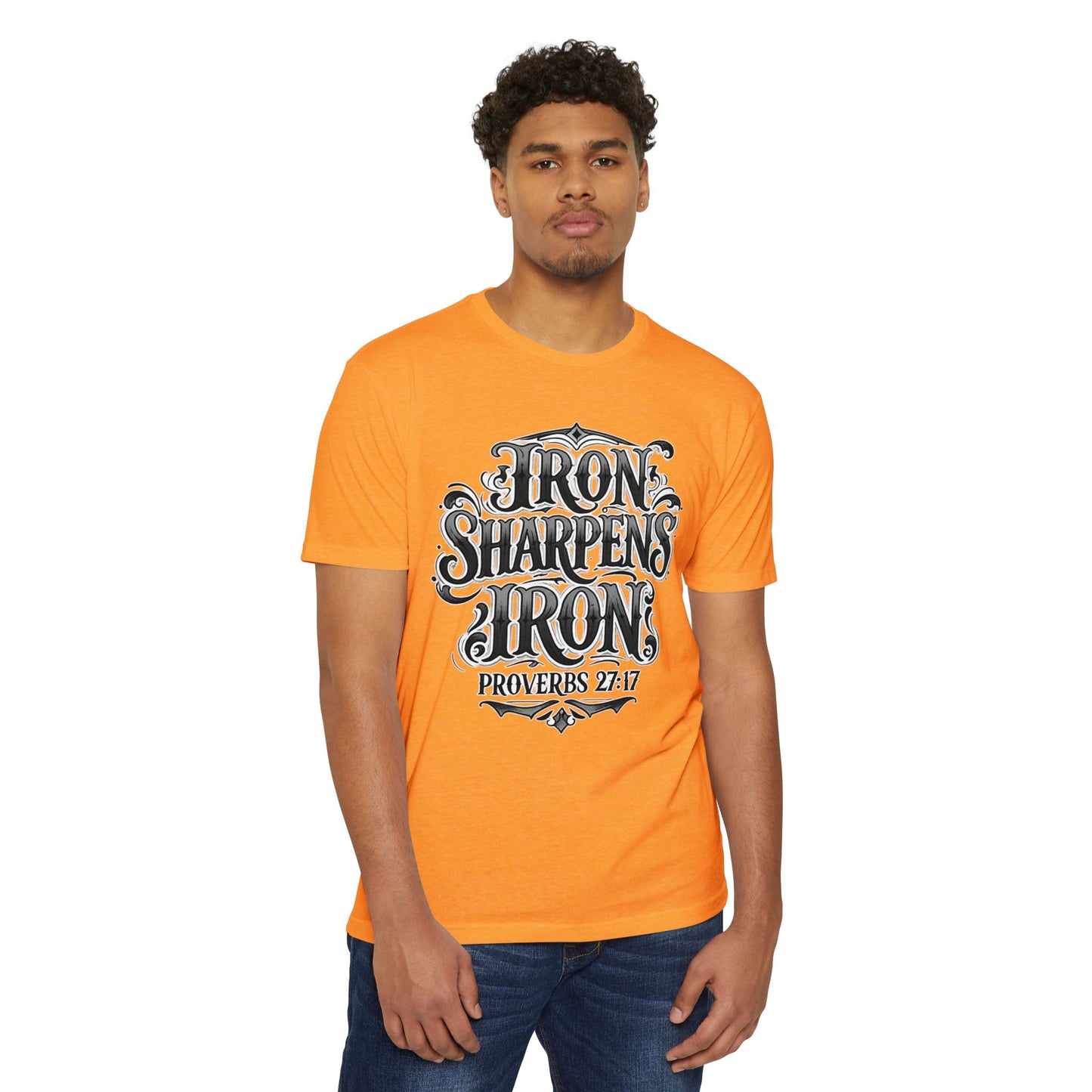 Iron Sharpens Iron T-Shirt — Proverbs 27:17 Christian Faith Tee