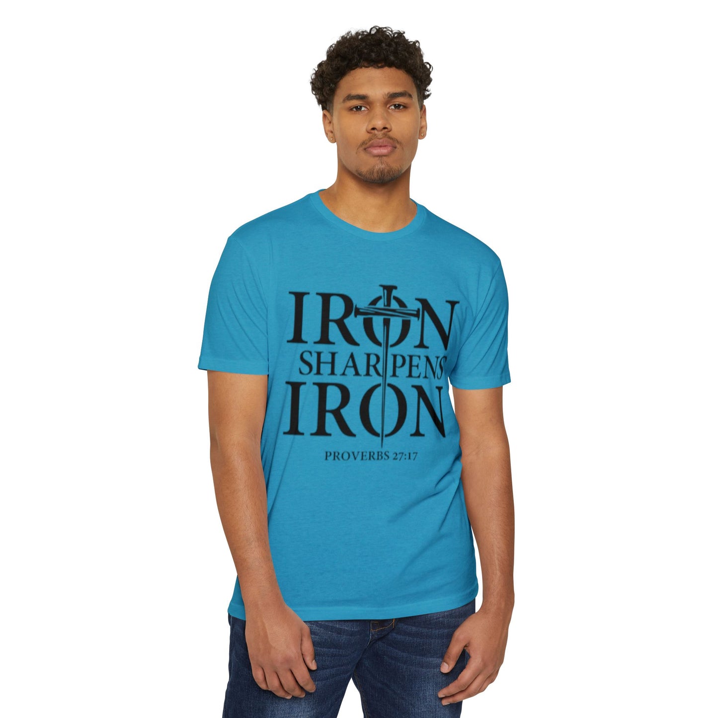 Iron Sharpens Iron T-Shirt — Proverbs 27:17 Christian Faith Tee
