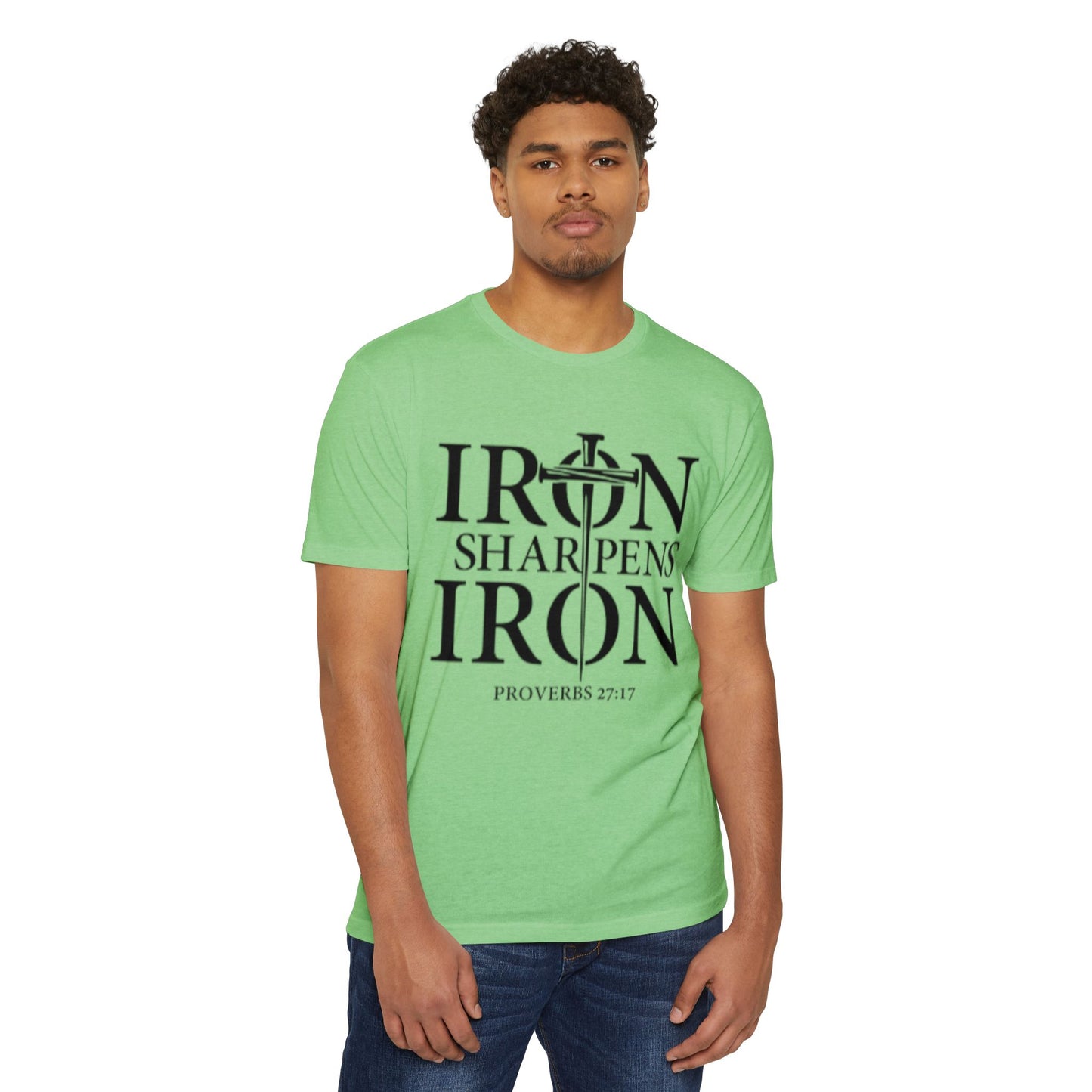 Iron Sharpens Iron T-Shirt — Proverbs 27:17 Christian Faith Tee