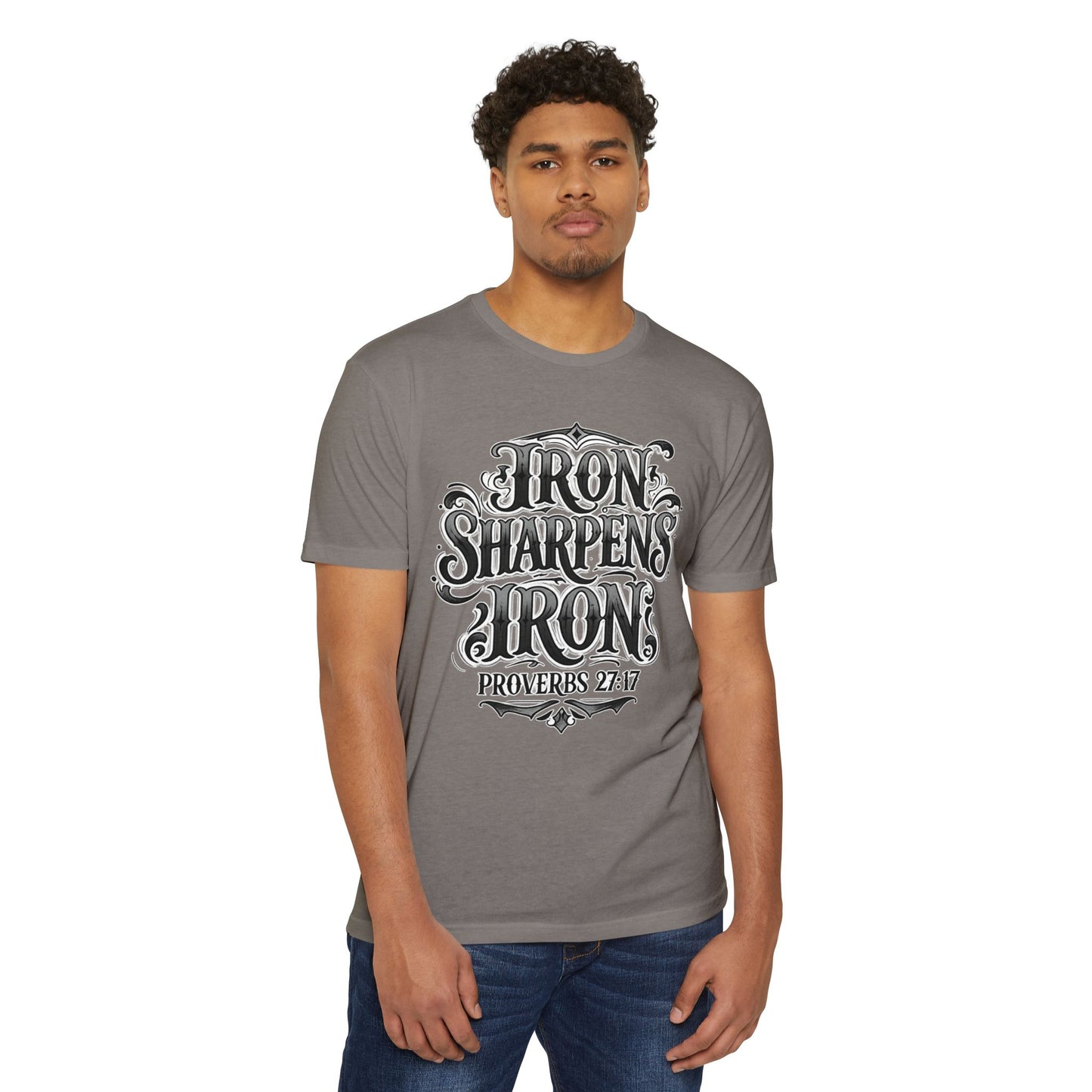 Iron Sharpens Iron T-Shirt — Proverbs 27:17 Christian Faith Tee