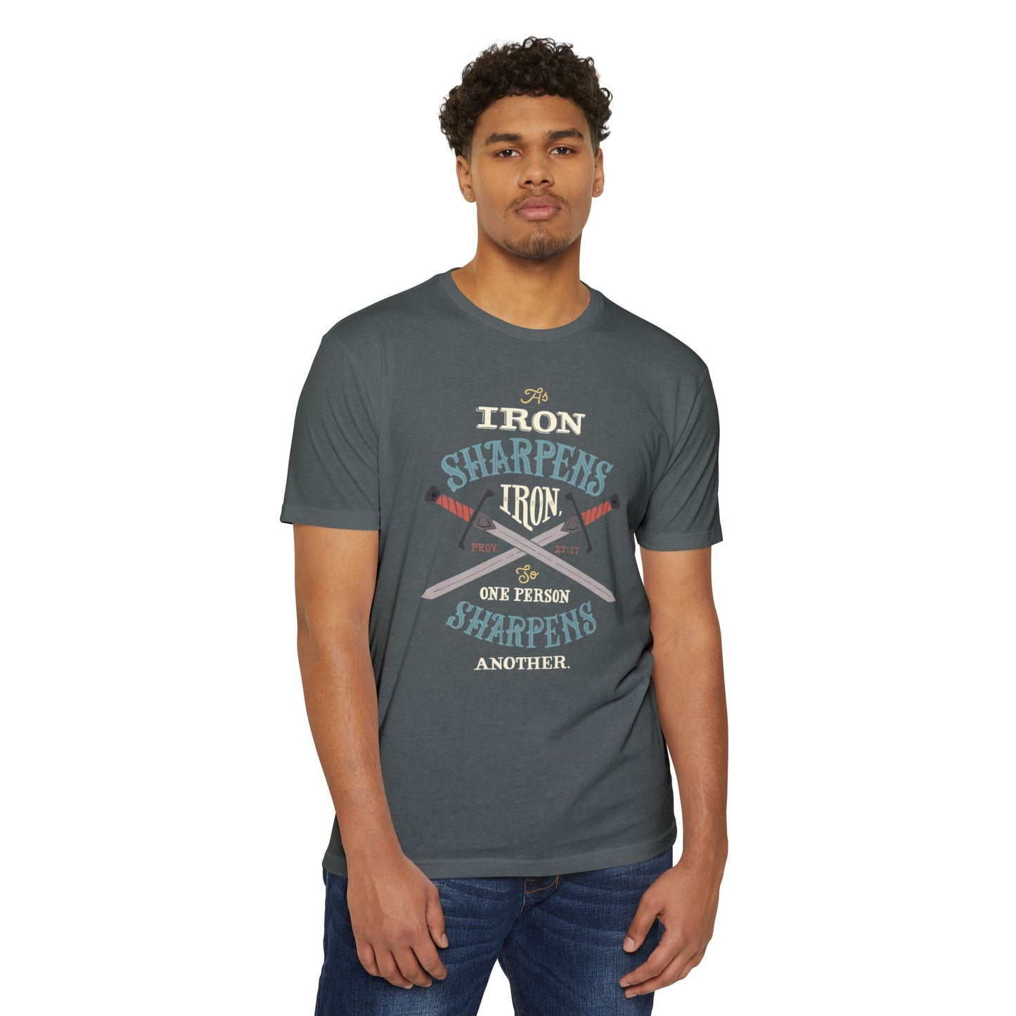 Iron Sharpens Iron Baseball T-Shirt — "As Iron Sharpens Iron, One Person Sharpens Another"