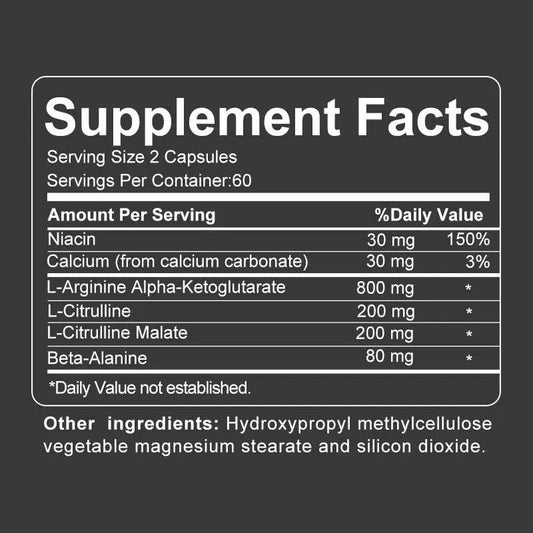 Energy Booster Capsules – Nitric Oxide + L-Citrulline for Strength, Endurance & Muscle Mass – Pre-Workout Support – 120 Capsules